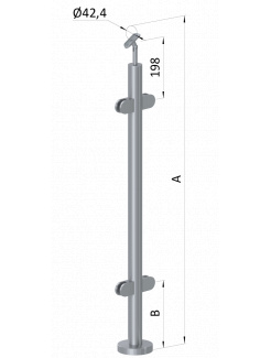 Nerezový stĺp, vrchné kotvenie, výplň: sklo, priechodný, vrch nastaviteľný, (ø 42.4x2mm), brúsená nerez K320 /AISI304