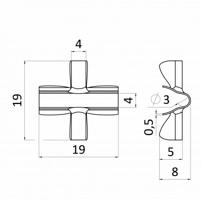Nerezová lisovacia spojka (tvar +) pre dve 3.0mm lanká, Nerez /AISI 304, - použiť kliešte EL-NX3