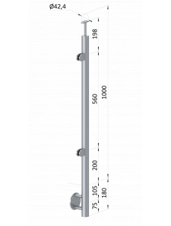 Nerezový stĺp, bočné kotvenie, výplň: sklo, ľavý, vrch pevný (ø 42.4x2mm), leštená nerez /AISI304