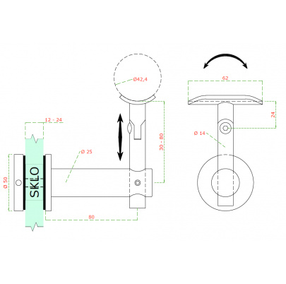 Držiak madla ø42.4mm s kĺbom, brúsená nerez AISI304