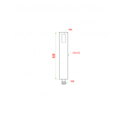 Čap 12x12mm, L-68mm, plný materiál, brúsená nerez AISI304
