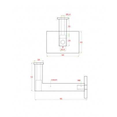 DOPREDAJ! Držiak madla na stenu (52x96mm), brúsená AISI304