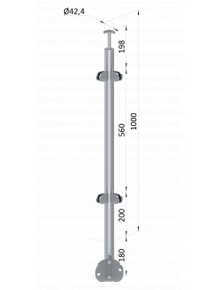 Nerezový stĺp, bočné kotvenie rohové, výplň: sklo, rohový, vrch pevný, (ø 42.4x2mm), brúsená nerez K320 /AISI304