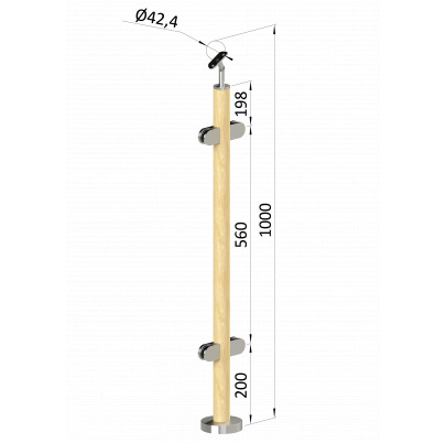Drevený stĺp, vrchné kotvenie, výplň: sklo, priechodný