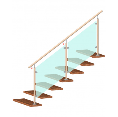 Drevený stĺp, vrchné kotvenie, výplň: sklo, priechodný