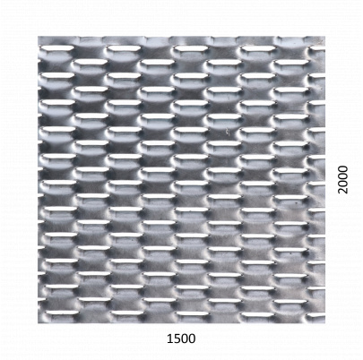Ťahokov Fe, oko: 47x18mm, mostík: 8mm (1500x2000x1,5mm), orientácia oka: rozmer oka 47mm je rovnobežná s rozmerom tabule 1500mm