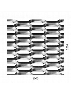 ťahokov Fe, kosoštvorcové oko: 44x12mm, mostík: 5mm (1000x2000x1.5mm), orientácia oka: rozmer oka 44mm je rovnobežná s rozmerom tabule 1000mm