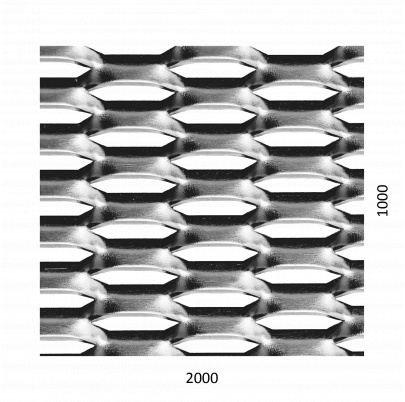 ťahokov Fe, kosoštvorcové oko: 44x12mm, mostík: 5mm (2000x1000x1.5mm), orientácia oka: rozmer oka 44mm je rovnobežná s rozmerom tabule 2000mm