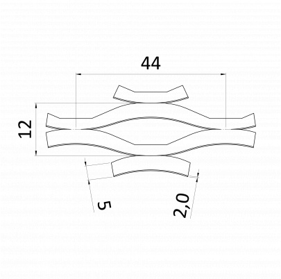 ťahokov Fe, kosoštvorcové oko: 44x12mm, mostík: 5mm (2000x1000x1.5mm), orientácia oka: rozmer oka 44mm je rovnobežná s rozmerom tabule 2000mm