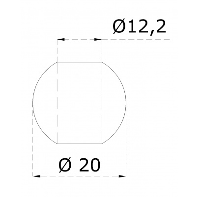 Guľa priechodná ø 20mm na trubku ø 12mm, otvor ø 12.2mm, brúsená nerez K320 /AISI304