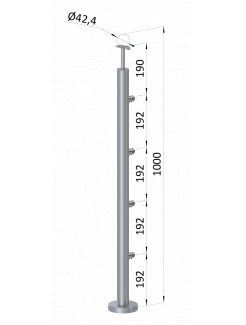 Nerezový stĺp, vrchné kotvenie, 4 radový priechodný, vrch pevný (ø 42.4x2mm), brúsená nerez K320 /AISI316