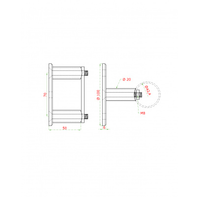 Úchyt na bočné kotvenie stĺpu ø 42.4mm, (kotviaca platňa ø 100 /6mm), brúsená nerez K320 /AISI304