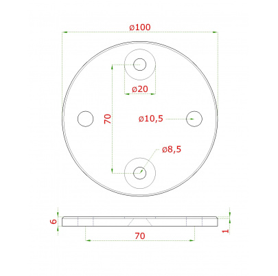 Úchyt na bočné kotvenie stĺpu ø 42.4mm, (kotviaca platňa ø 100 /6mm), brúsená nerez K320 /AISI304