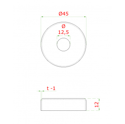 Kryt (ø 45/12mm) na trubku ø 12mm (otvor ø 12.5mm), brúsená nerez K320 /AISI304
