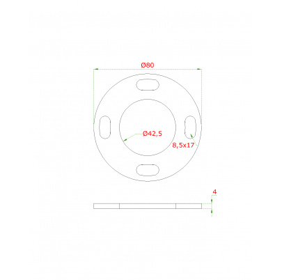 Kotviaca platňa (ø80x4mm) na trubku ø 42.4mm (otvor ø42.5mm), bez povrchovej úpravy/AISI304