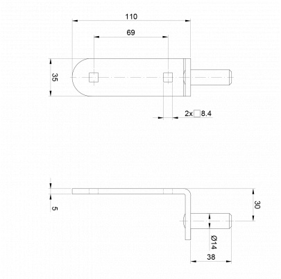 Kovanie 150x35x4 mm,  14mm, povrch čierny lak