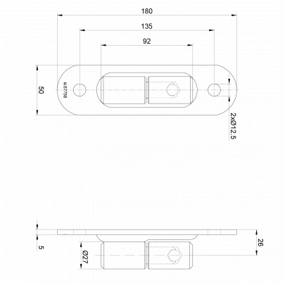 Pánt 190x50x5 mm,  27mm, bez povrchovej úpravy