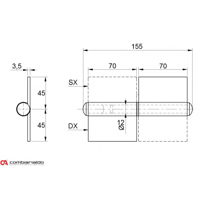 Pánt s platňou dvojdielny 140mm (pravý)