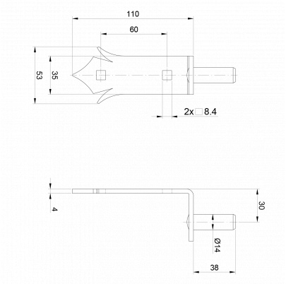 Kovanie ozdobné, 150x35mm,  14mm, povrch čierny lak