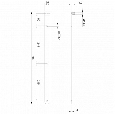 Kovanie pásové 600x35x4mm, pre čap  14mm, povrch čierny lak