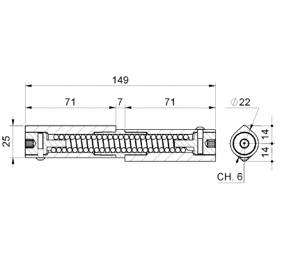Samozatvárací pánt dvojdielny H - 150mm, navárateľný, sila zatvárania nastaviteľná pružinou (ľavý)