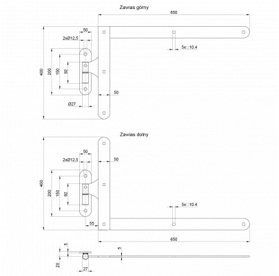 HORNÉ kovanie  400x650mm s čapom, čierny lak