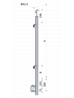 Nerezový stĺp, bočné kotvenie, výplň: sklo, ľavý, vrch nastaviteľný (ø 42.4x2mm), leštená nerez /AISI304