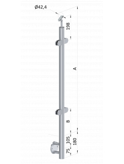 Nerezový stĺp, bočné kotvenie, výplň: sklo, priechodný, vrch nastaviteľný, (ø 42.4x2mm) brúsená nerez K320 /AISI304