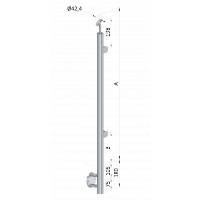 Nerezový stĺp, bočné kotvenie, výplň: sklo, pravý
