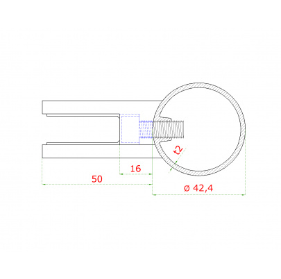 Nerezový stĺp, bočné kotvenie, výplň: sklo, pravý