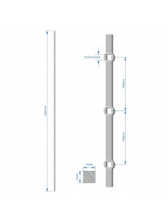 Prebíjaná tyč H 2000mm opieskovaná, profil 14x14mm, rozteč dier 140mm, oko 14,5x14,5mm (14 dier)