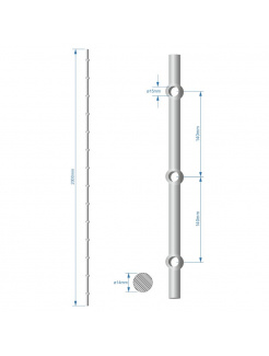 Tyč 2m opieskovaná, profil 14mm, rozteč 140mm, oko 15mm