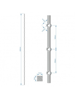 Prebíjaná tyč H 2000mm opieskovaná, profil 14x14mm, rozteč dier 140mm, oko 14,5x14,5mm - 14ks