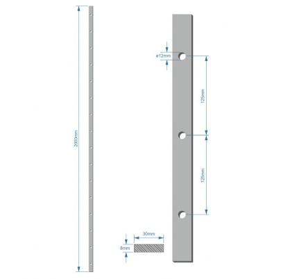 Tyč plochá 30x8mm, rozteč dier 125mm, diera  12mm, 2000mm