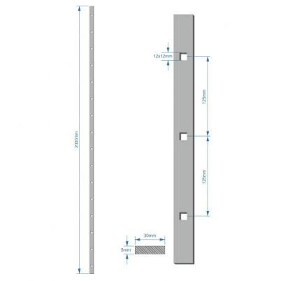 Tyč plochá 30x8mm s otvormi 12x12mm, 2000mm