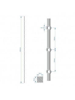 Prebíjaná tyč H 2000mm opieskovaná, profil 16x16mm, rozteč dier 125mm, oko 16x16mm (14 dier)