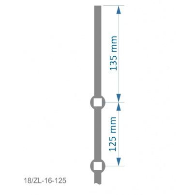 Tyč 2m opieskovaná, profil 16mm, rozteč 125mm, oko 16mm