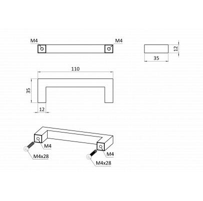 Úchytka pre rozteč 96mm, dutá, čierna, nerez AISI304