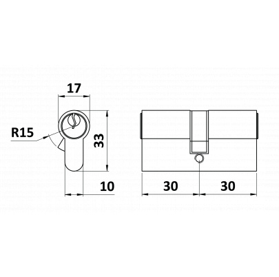 Cylindrická vložka EURO 30/30mm, mosadzná, 3 kľúče, skrutka M5x65mm