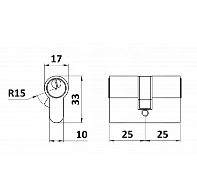 Cylindrická vložka EURO 25/25mm, mosadzná, 3 kľúče, skrutka M5x65mm