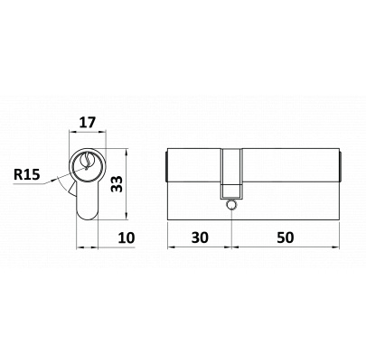 Cylindrická vložka EURO 30/50mm, niklová, 3 kľúče, skrutka M5x65mm