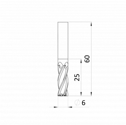 Valcová fréza Ø6mm, HSSCo8, DIN 844K, TiAlN povlak, valcová stopka s plôškou (Weldon) podľa DIN 1835 B