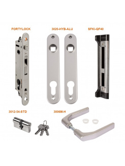 LOCINOX® sada FIFTYSET na zamykanie krídlovej bránky (štítok, doraz, cylindrická vložka, kľučka), pre profil 50x40 mm