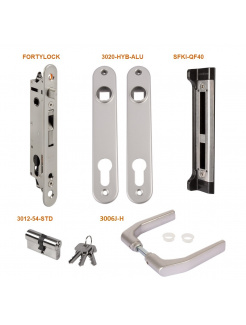 LOCINOX® sada FORTYSET na zamykanie krídlovej bránky (štítok, doraz, cylindrická vložka, kľučka), pre profil 40x40 mm