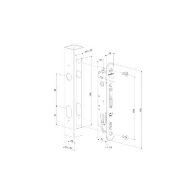 LOCINOX® sada FORTYSET na zamykanie krídlovej bránky (štítok, doraz, cylindrická vložka, kľučka), pre profil 40x40 mm