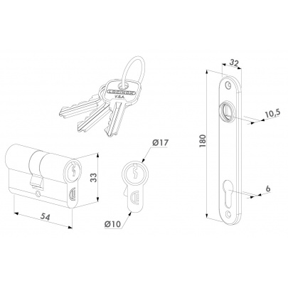 LOCINOX® sada FORTYSET na zamykanie krídlovej bránky (štítok, doraz, cylindrická vložka, kľučka), pre profil 40x40 mm