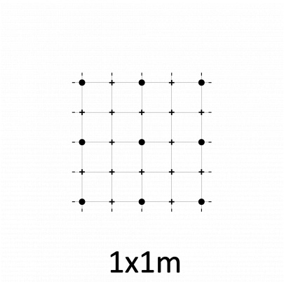 Montážna sada pre zelenú stenu - nerez, rozmer 1x1m. Set obsahuje: EB1-GW01 (9ks), PVC-LA4 (20ks), EB2-LA4 (15m), EB1-NX4 (16ks)