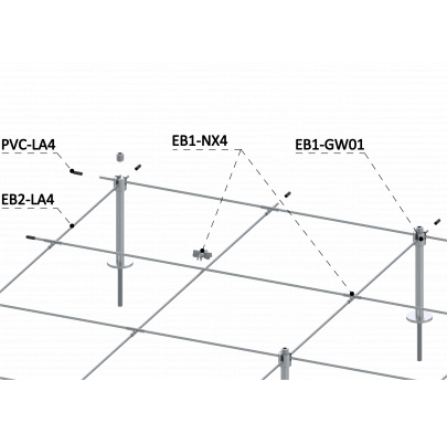Montážna sada pre zelenú stenu - nerez, rozmer 2x2m. Set obsahuje: EB1-GW01 (25ks), PVC-LA4 (36ks), EB2-LA4 (45m), EB1-NX4 (56ks)