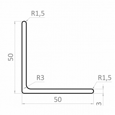 Nerezová tyč tvaru L 50x50x3mm, cena za 1ks (2m), nerez AISI / 304 bez povrchovej úpravy