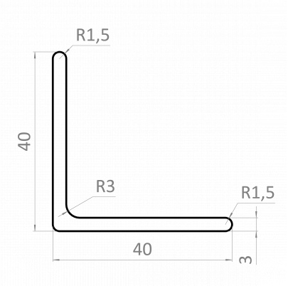 Nerezová tyč tvaru L 40x40x3mm, cena za 1ks (4m), nerez AISI / 304 bez povrchovej úpravy